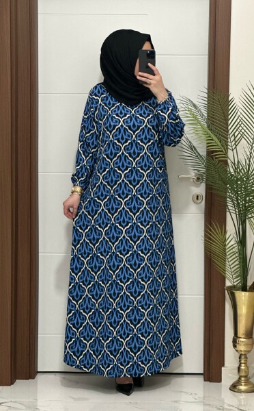 1313 K-70 BÜRÜMCÜK ELBİSE MAVİ RENK - MODA ALMİRA