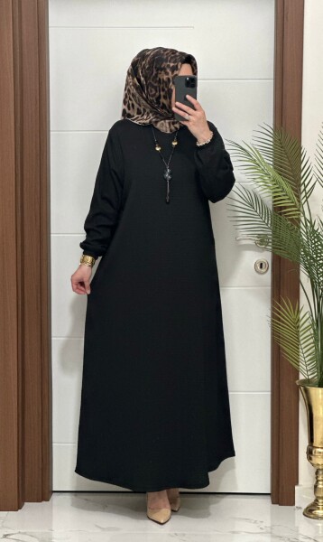 6677 K-70 SİYAH RENK NARİN ELBİSE - MODA ALMİRA