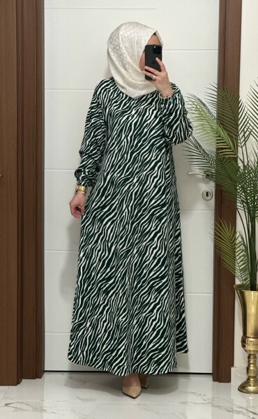 1515 K-70 ZEBRA ELBİSE YEŞİL RENK - MODA ALMİRA