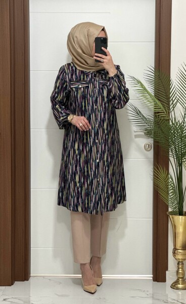 5050 K-70 GÜL KURUSU ÇİZGİLİ VİSKON TUNİK - MODA ALMİRA