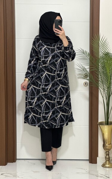 2323 K 70 GRİ ASYA DESENLİ TUNİK - MODA ALMİRA