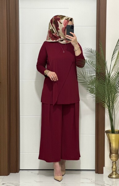 4445 K 90 BORDO ÇAPRAZ SANDY TAKIM - MODA ALMİRA