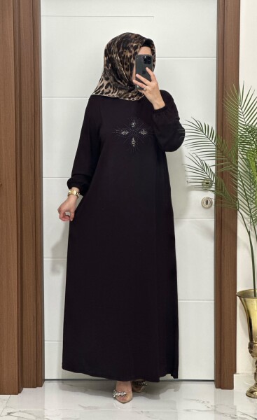 5151 K90 MÜRDÜM BATTAL BEDEN TAŞLI ELBİSE - MODA ALMİRA
