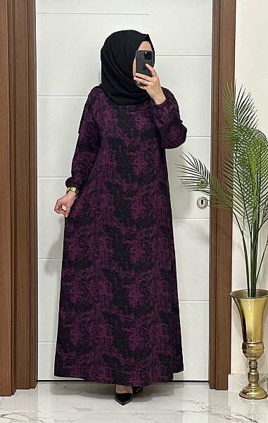 5656 K100 MOR BATTAL BEDEN MİHRA ELBİSE - MODA ALMİRA