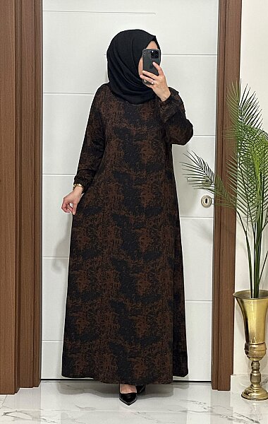5656 K100 TABA BATTAL BEDEN MİHRA ELBİSE - MODA ALMİRA
