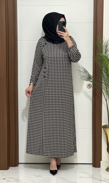 2627 K 125 SİYAH KAZAYAGI DESEN ELBİSE - MODA ALMİRA