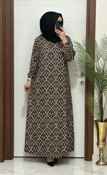 1313 K-70 BÜRÜMCÜK ELBİSE KAHVE RENK - MODA ALMİRA
