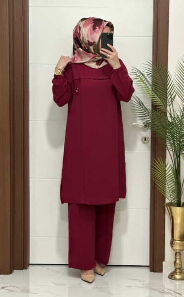 7575 K85 GÜLCE TAKIM BORDO RENK - MODA ALMİRA