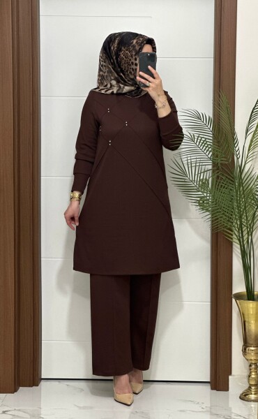 F14 K 120 KAHVE ÇİMALI TAŞLI İKİLİ TAKIM - MODA ALMİRA
